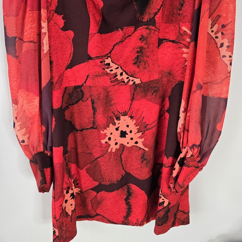 NWT Hutch Poppy Puff Sleeve Square Neck Mini Dress Size 12 Red Floral - Picture 4 of 16